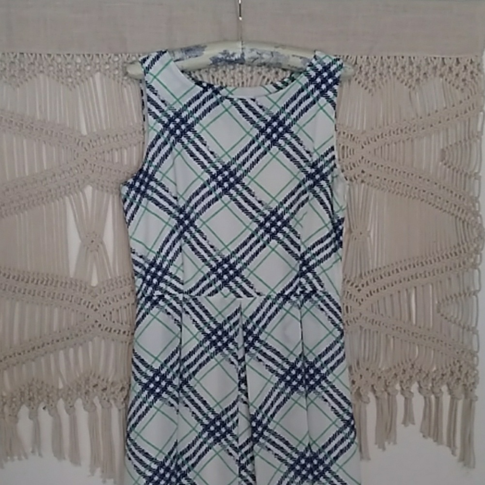 Blue and green windowpane dress